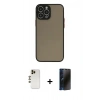 MARSİLYAN™- iPhone 13 Pro Max Kılıf Ahenk Çizgi Serisi - Siyah 3D Antistatik Hayalet Cam Ekran Koruyucu + Shine Kamera Lens - GD