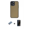 MARSİLYAN™- iPhone 13 Pro Max Kılıf Ahenk Çizgi Serisi - Siyah 3D Antistatik Hayalet Cam Ekran Koruyucu + Shine Kamera Lens Koruma Cam - PE