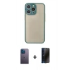 MARSİLYAN™- iPhone 13 Pro Max Kılıf Ahenk Çizgi Serisi - Siyah 3D Antistatik Hayalet Cam Ekran Koruyucu + Neon Fosforlu Kamera Lens - MI