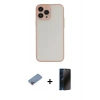 MARSİLYAN™- iPhone 13 Pro Max Kılıf Ahenk Çizgi Serisi - Siyah 3D Antistatik Hayalet Cam Ekran Koruyucu + Shine Kamera Lens Koruma Cam - PE