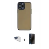 MARSİLYAN™- iPhone 13 Pro Max Kılıf Ahenk Çizgi Serisi - Siyah 3D Antistatik Hayalet Cam Ekran Koruyucu + Pers Alüminyum Kamera Lens - LT