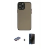 MARSİLYAN™- iPhone 13 Pro Max Kılıf Ahenk Çizgi Serisi - Siyah 3D Antistatik Hayalet Cam Ekran Koruyucu + Renkli Kamera Lens Koruma Cam - TU