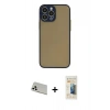 MARSİLYAN™- iPhone 13 Pro Max Kılıf Ahenk Çizgi Serisi - Siyah 6D Mat Seramik Hayalet Nano Ekran Koruyucu + Rainbow Kamera Lens Koruma Cam - BZ