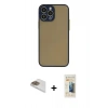 MARSİLYAN™- iPhone 13 Pro Max Kılıf Ahenk Çizgi Serisi - Siyah 6D Mat Seramik Hayalet Nano Ekran Koruyucu + Pers Alüminyum Kamera Lens - GD