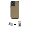 MARSİLYAN™- iPhone 13 Pro Max Kılıf Ahenk Çizgi Serisi - Siyah 6D Mat Seramik Hayalet Nano Ekran Koruyucu + Rainbow Kamera Lens Koruma Cam - MI