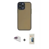 MARSİLYAN™- iPhone 13 Pro Max Kılıf Ahenk Çizgi Serisi - Siyah 6D Mat Seramik Hayalet Nano Ekran Koruyucu + Pers Alüminyum Kamera Lens - GI