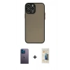 MARSİLYAN™- iPhone 13 Pro Max Kılıf Ahenk Çizgi Serisi - Siyah 6D Mat Seramik Hayalet Nano Ekran Koruyucu + Neon Fosforlu Kamera Lens - MI