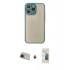 MARSİLYAN™- iPhone 13 Pro Max Kılıf Ahenk Çizgi Serisi - Siyah 6D Mat Seramik Hayalet Nano Ekran Koruyucu + Rainbow Kamera Lens Koruma Cam - KI