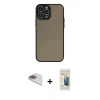 MARSİLYAN™- iPhone 13 Pro Max Kılıf Ahenk Çizgi Serisi - Siyah 6D Mat Seramik Hayalet Nano Ekran Koruyucu + Pers Alüminyum Kamera Lens - GD
