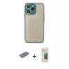MARSİLYAN™- iPhone 13 Pro Max Kılıf Ahenk Çizgi Serisi - Siyah 6D Mat Seramik Hayalet Nano Ekran Koruyucu + Renkli Kamera Lens Koruma Cam - YL