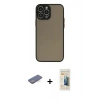 MARSİLYAN™- iPhone 13 Pro Max Kılıf Ahenk Çizgi Serisi - Siyah 6D Mat Seramik Hayalet Nano Ekran Koruyucu + Renkli Kamera Lens Koruma Cam - MI
