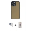MARSİLYAN™- iPhone 13 Pro Max Kılıf Ahenk Çizgi Serisi - Siyah Bilvis 3D Cam Ekran Koruyucu + Lacivert Pers Alüminyum Kamera Lens