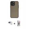 MARSİLYAN™- iPhone 13 Pro Max Kılıf Ahenk Çizgi Serisi - Siyah Bilvis 3D Cam Ekran Koruyucu + Lacivert Pers Alüminyum Kamera Lens