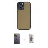 MARSİLYAN™- iPhone 13 Pro Max Kılıf Ahenk Çizgi Serisi - Siyah Bilvis 3D Cam Ekran Koruyucu + Neon Fosforlu Kamera Lens - YL