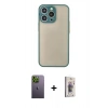 MARSİLYAN™- iPhone 13 Pro Max Kılıf Ahenk Çizgi Serisi - Siyah Bilvis 3D Cam Ekran Koruyucu + Neon Fosforlu Kamera Lens - YL