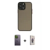 MARSİLYAN™- iPhone 13 Pro Max Kılıf Ahenk Çizgi Serisi - Siyah Bilvis 3D Cam Ekran Koruyucu + Neon Fosforlu Kamera Lens - YL