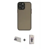 MARSİLYAN™- iPhone 13 Pro Max Kılıf Ahenk Çizgi Serisi - Siyah Bilvis 3D Cam Ekran Koruyucu + Rainbow Kamera Lens Koruma Cam - MR