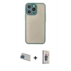 MARSİLYAN™- iPhone 13 Pro Max Kılıf Ahenk Çizgi Serisi - Siyah Bilvis 3D Cam Ekran Koruyucu + Rainbow Kamera Lens Koruma Cam - MI