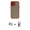 MARSİLYAN™- iPhone 13 Pro Max Kılıf Ahenk Çizgi Serisi - Siyah Bilvis 3D Mat Cam Ekran Koruyucu + Rainbow Kamera Lens Koruma Cam - BZ