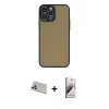 MARSİLYAN™- iPhone 13 Pro Max Kılıf Ahenk Çizgi Serisi - Siyah Bilvis 3D Mat Cam Ekran Koruyucu + Rainbow Kamera Lens Koruma Cam - BZ