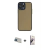 MARSİLYAN™- iPhone 13 Pro Max Kılıf Ahenk Çizgi Serisi - Siyah Bilvis 3D Mat Cam Ekran Koruyucu + Rainbow Kamera Lens Koruma Cam - MI
