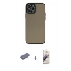 MARSİLYAN™- iPhone 13 Pro Max Kılıf Ahenk Çizgi Serisi - Siyah Bilvis 3D Mat Cam Ekran Koruyucu + Renkli Kamera Lens Koruma Cam - MI