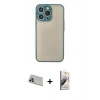 MARSİLYAN™- iPhone 13 Pro Max Kılıf Ahenk Çizgi Serisi - Siyah Bilvis 3D Mat Cam Ekran Koruyucu + Rainbow Kamera Lens Koruma Cam - MR