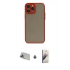 MARSİLYAN™- iPhone 13 Pro Max Kılıf Ahenk Çizgi Serisi - Siyah Bilvis 3D Mat Cam Ekran Koruyucu + Rainbow Kamera Lens Koruma Cam - MR