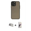 MARSİLYAN™- iPhone 13 Pro Max Kılıf Ahenk Çizgi Serisi - Siyah Bilvis 3D Mat Cam Ekran Koruyucu + Rainbow Kamera Lens Koruma Cam - MR