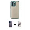 MARSİLYAN™- iPhone 13 Pro Max Kılıf Ahenk Çizgi Serisi - Siyah Bilvis 3D Mat Cam Ekran Koruyucu + Neon Fosforlu Kamera Lens - MI