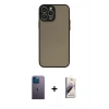 MARSİLYAN™- iPhone 13 Pro Max Kılıf Ahenk Çizgi Serisi - Siyah Bilvis 3D Mat Cam Ekran Koruyucu + Neon Fosforlu Kamera Lens - MI