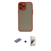 MARSİLYAN™- iPhone 13 Pro Max Kılıf Ahenk Çizgi Serisi - Siyah Bilvis 3D Mat Cam Ekran Koruyucu + Renkli Kamera Lens Koruma Cam - PE