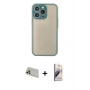 MARSİLYAN™- iPhone 13 Pro Max Kılıf Ahenk Çizgi Serisi - Siyah Bilvis 3D Mat Cam Ekran Koruyucu + Rainbow Kamera Lens Koruma Cam - REGD