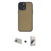 MARSİLYAN™- iPhone 13 Pro Max Kılıf Ahenk Çizgi Serisi - Siyah Bilvis 3D Mat Cam Ekran Koruyucu + Rainbow Kamera Lens Koruma Cam - REGD