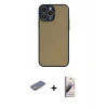 MARSİLYAN™- iPhone 13 Pro Max Kılıf Ahenk Çizgi Serisi - Siyah Bilvis 3D Mat Cam Ekran Koruyucu + Renkli Kamera Lens Koruma Cam - SI