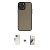 MARSİLYAN™- iPhone 13 Pro Max Kılıf Ahenk Çizgi Serisi - Siyah Bilvis 3D Mat Cam Ekran Koruyucu + Shine Kamera Lens - GD