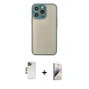 MARSİLYAN™- iPhone 13 Pro Max Kılıf Ahenk Çizgi Serisi - Siyah Bilvis 3D Mat Cam Ekran Koruyucu + Shine Kamera Lens - GD