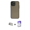 MARSİLYAN™- iPhone 13 Pro Max Kılıf Ahenk Çizgi Serisi - Siyah Bilvis 5in1 3D Magic Cam Ekran Koruyucu + Beyaz Rainbow Kamera Lens Koruma Cam