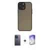 MARSİLYAN™- iPhone 13 Pro Max Kılıf Ahenk Çizgi Serisi - Siyah Bilvis 5in1 3D Magic Cam Ekran Koruyucu + Neon Fosforlu Kamera Lens - MI