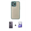 MARSİLYAN™- iPhone 13 Pro Max Kılıf Ahenk Çizgi Serisi - Siyah Bilvis 5in1 5D Magic Hayalet Cam Ekran Koruyucu + Neon Fosforlu Kamera Lens - BZ