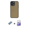 MARSİLYAN™- iPhone 13 Pro Max Kılıf Ahenk Çizgi Serisi - Siyah Bilvis 5in1 5D Magic Hayalet Cam Ekran Koruyucu + Gökkuşağı Shine Kamera Lens Koruma Cam