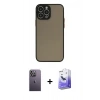 MARSİLYAN™- iPhone 13 Pro Max Kılıf Ahenk Çizgi Serisi - Siyah Bilvis 5in1 5D Magic Hayalet Cam Ekran Koruyucu + Neon Fosforlu Kamera Lens - BZ
