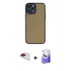 MARSİLYAN™- iPhone 13 Pro Max Kılıf Ahenk Çizgi Serisi - Siyah Bilvis 5in1 5D Magic Hayalet Cam Ekran Koruyucu + Kırmızı Pers Alüminyum Kamera Lens