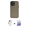 MARSİLYAN™- iPhone 13 Pro Max Kılıf Ahenk Çizgi Serisi - Siyah Bilvis 5in1 5D Magic Hayalet Cam Ekran Koruyucu + Shine Kamera Lens - GD