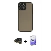 MARSİLYAN™- iPhone 13 Pro Max Kılıf Ahenk Çizgi Serisi - Siyah Bilvis 5in1 5D Magic Hayalet Cam Ekran Koruyucu + Raze Metal Kamera Lens - GD