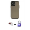 MARSİLYAN™- iPhone 13 Pro Max Kılıf Ahenk Çizgi Serisi - Siyah Bilvis 5in1 5D Magic Hayalet Cam Ekran Koruyucu + Kırmızı Pers Alüminyum Kamera Lens