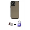 MARSİLYAN™- iPhone 13 Pro Max Kılıf Ahenk Çizgi Serisi - Siyah Bilvis 5in1 5D Magic Hayalet Cam Ekran Koruyucu + Rainbow Kamera Lens Koruma Cam - KI