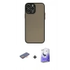 MARSİLYAN™- iPhone 13 Pro Max Kılıf Ahenk Çizgi Serisi - Siyah Bilvis 5in1 5D Magic Hayalet Cam Ekran Koruyucu + Renkli Kamera Lens Koruma Cam - TU