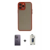 MARSİLYAN™- iPhone 13 Pro Max Kılıf Ahenk Çizgi Serisi - Siyah Bilvis Hayalet Cam Ekran Koruyucu + Neon Fosforlu Kamera Lens - BZ