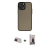 MARSİLYAN™- iPhone 13 Pro Max Kılıf Ahenk Çizgi Serisi - Siyah Bilvis Hayalet Cam Ekran Koruyucu + Rainbow Kamera Lens Koruma Cam - KI
